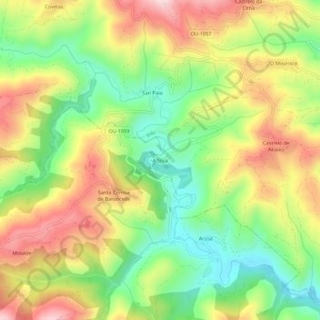 Topografische kaart A Silva, hoogte, reliëf
