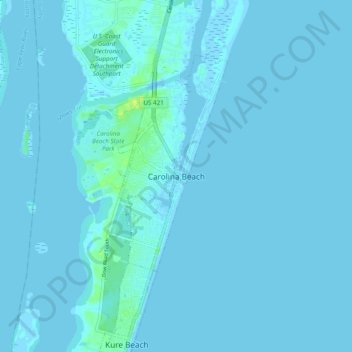 Topografische kaart Carolina Beach, hoogte, reliëf