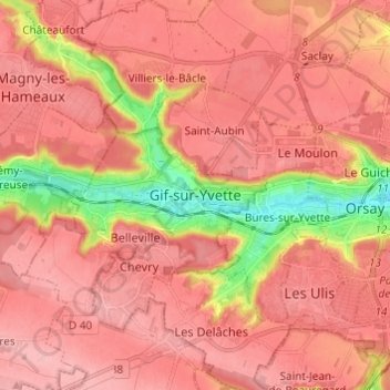 Topografische kaart Gif-sur-Yvette, hoogte, reliëf