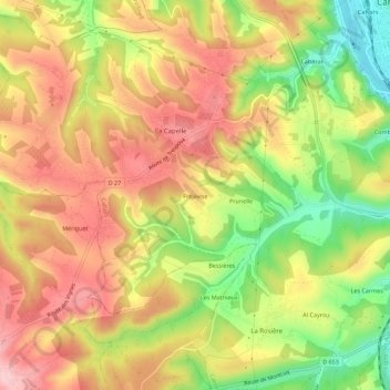 Topografische kaart Fréjavise, hoogte, reliëf