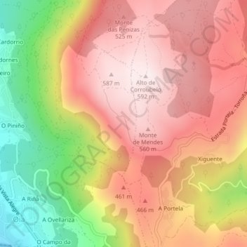 Topografische kaart Corroubelo, hoogte, reliëf