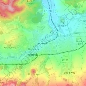 Topografische kaart Jüdewein, hoogte, reliëf