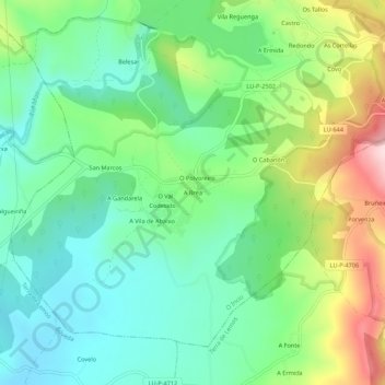 Topografische kaart A Brea, hoogte, reliëf