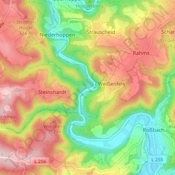 Topografische kaart Als-Au, hoogte, reliëf