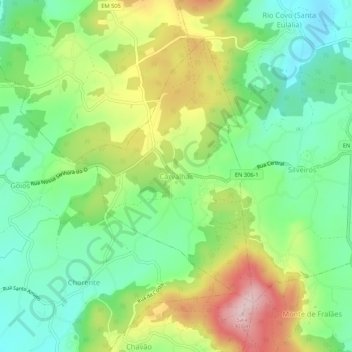 Topografische kaart Carvalhas, hoogte, reliëf