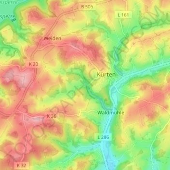 Topografische kaart Hommermühle, hoogte, reliëf