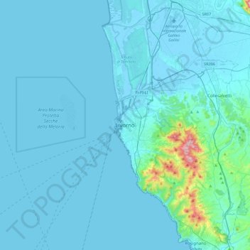 Topografische kaart Livourne, hoogte, reliëf