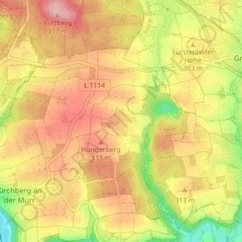 Topografische kaart Zwingelhausen, hoogte, reliëf