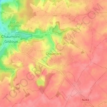 Topografische kaart Chaumont, hoogte, reliëf