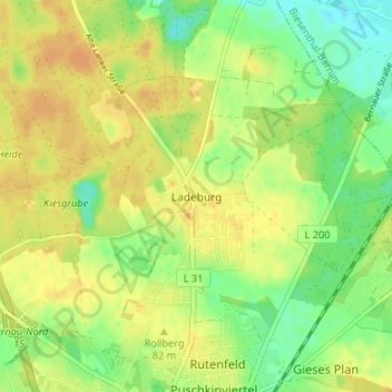 Topografische kaart Ladeburg, hoogte, reliëf