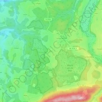 Topografische kaart Wies, hoogte, reliëf