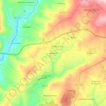 Topografische kaart Abitureira, hoogte, reliëf