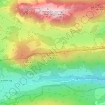 Topografische kaart Rote Wand, hoogte, reliëf