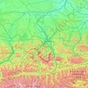 Topografische kaart Berchtesgadener Land, hoogte, reliëf