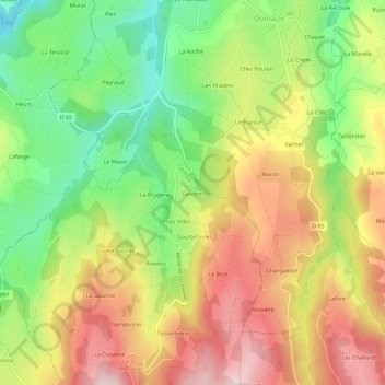 Topografische kaart Gaudon, hoogte, reliëf