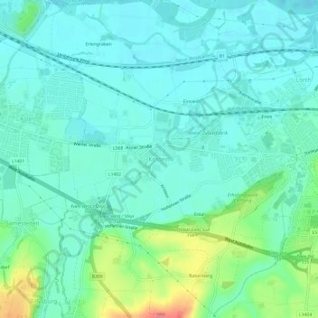 Topografische kaart Kristein, hoogte, reliëf