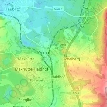 Topografische kaart Rappenbügl, hoogte, reliëf