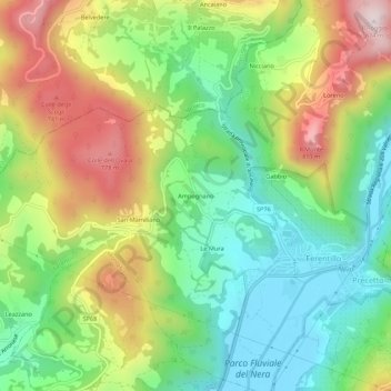 Topografische kaart Ampognano, hoogte, reliëf