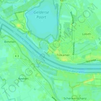 Topografische kaart Tuindorp, hoogte, reliëf
