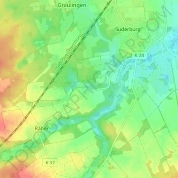 Topografische kaart Olmsruh, hoogte, reliëf
