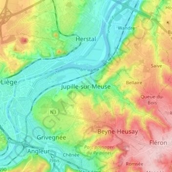 Topografische kaart Jupille-sur-Meuse, hoogte, reliëf