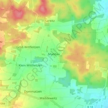 Topografische kaart Maddau, hoogte, reliëf