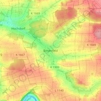 Topografische kaart Bittenfeld, hoogte, reliëf