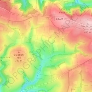 Topografische kaart Withiel Florey, hoogte, reliëf