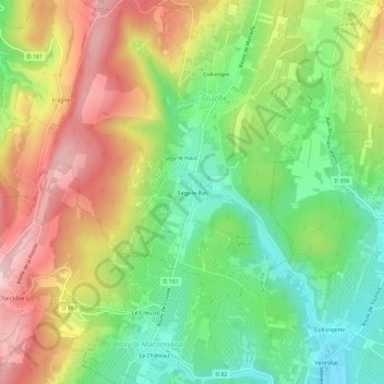 Topografische kaart Sagy-le-Bas, hoogte, reliëf