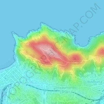 Topografische kaart Ulia, hoogte, reliëf
