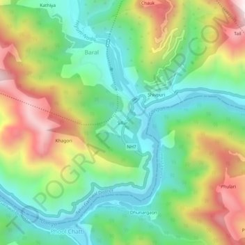 Topografische kaart Sillar, hoogte, reliëf