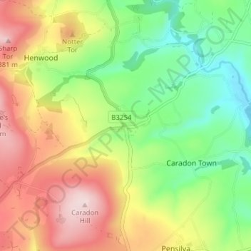 Topografische kaart Upton Cross, hoogte, reliëf