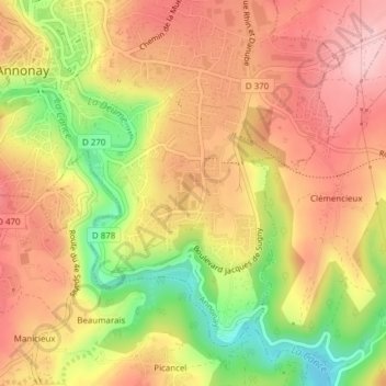 Topografische kaart Vissenty, hoogte, reliëf