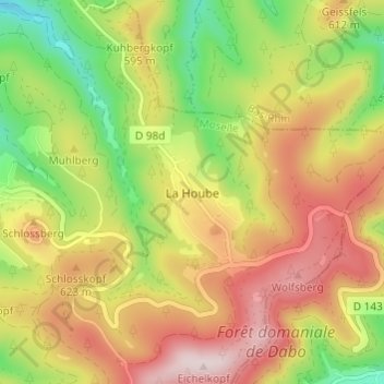 Topografische kaart La Hoube, hoogte, reliëf