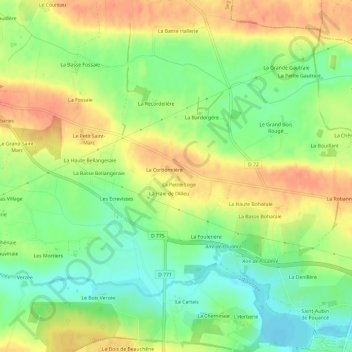 Topografische kaart La Biherie, hoogte, reliëf