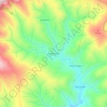 Topografische kaart Roda Cimeira, hoogte, reliëf