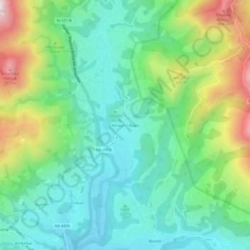 Topografische kaart Amaiur, hoogte, reliëf