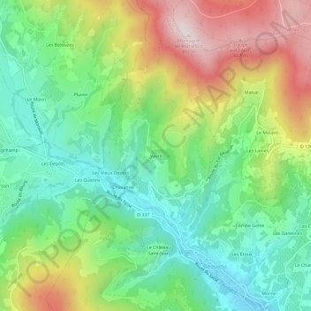 Topografische kaart Vavril, hoogte, reliëf