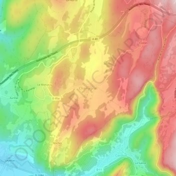 Topografische kaart Chamagnat, hoogte, reliëf