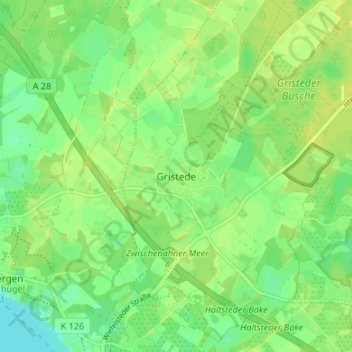 Topografische kaart Gristede, hoogte, reliëf
