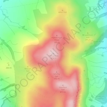 Topografische kaart Fellbarrow, hoogte, reliëf