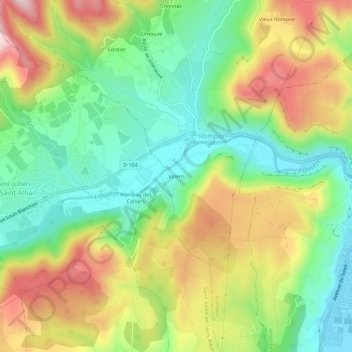 Topografische kaart Valens, hoogte, reliëf