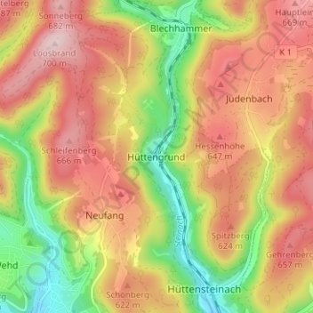 Topografische kaart Hüttengrund, hoogte, reliëf
