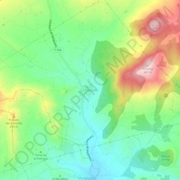 Topografische kaart l'Aleixar, hoogte, reliëf