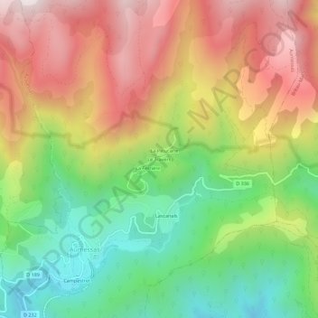 Topografische kaart Le Travers, hoogte, reliëf