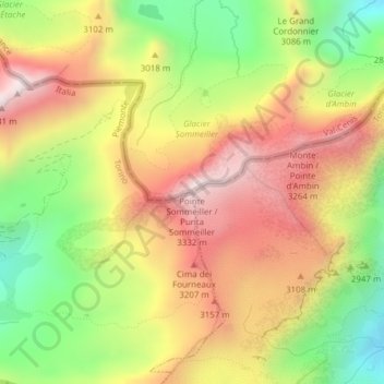 Topografische kaart Pointe Sommeiller / Punta Sommeiller, hoogte, reliëf