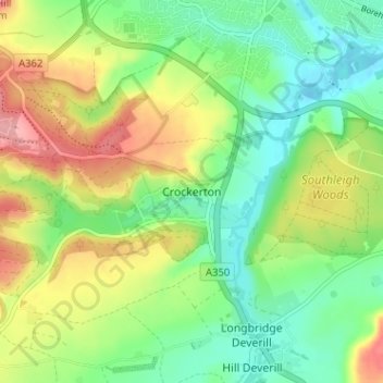 Topografische kaart Crockerton, hoogte, reliëf