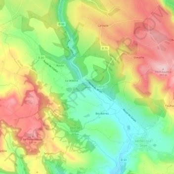 Topografische kaart Cenils, hoogte, reliëf