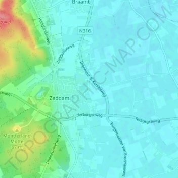 Topografische kaart Vinkwijk, hoogte, reliëf