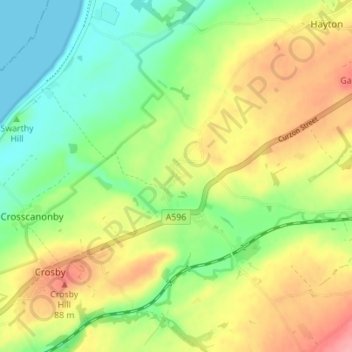 Topografische kaart Allerby, hoogte, reliëf